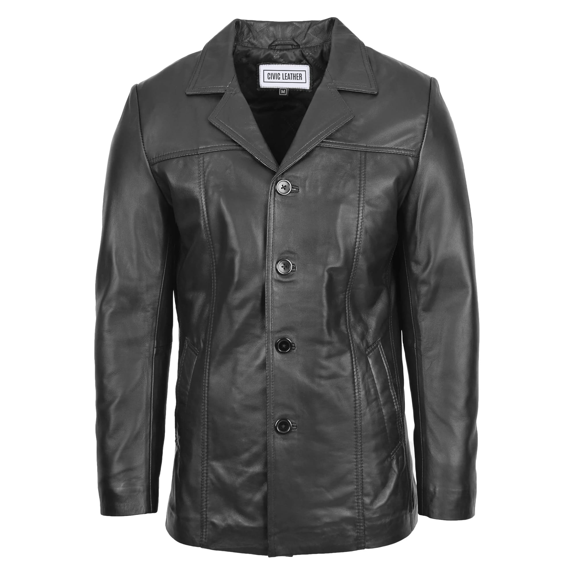 Mens Classic Leather Reefer Jacket Black