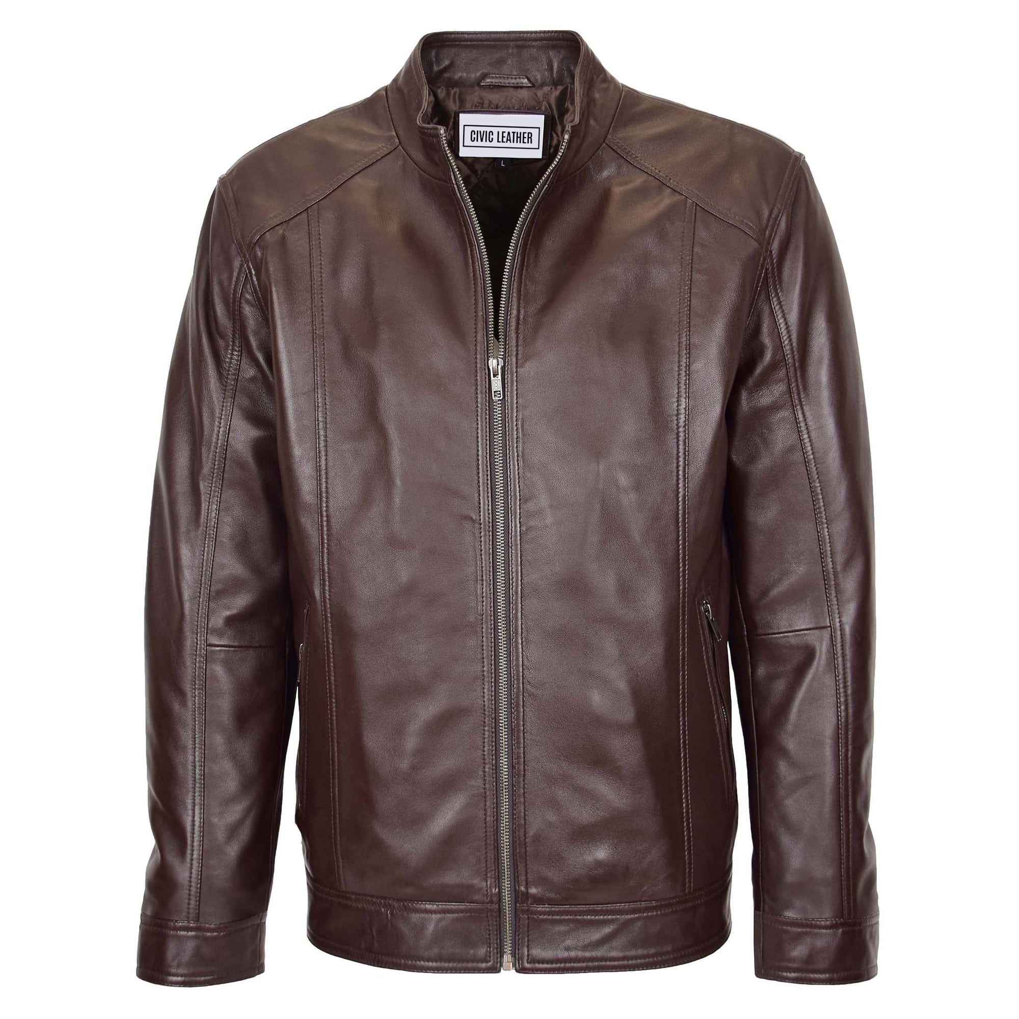 Mens Soft Leather Casual Plain Zip Jacket Matt Brown