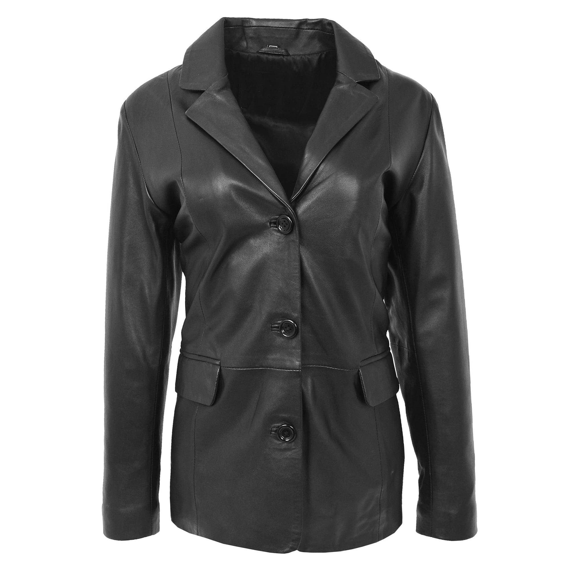 Womens Classic Three Button Leather Blazer Janet Black