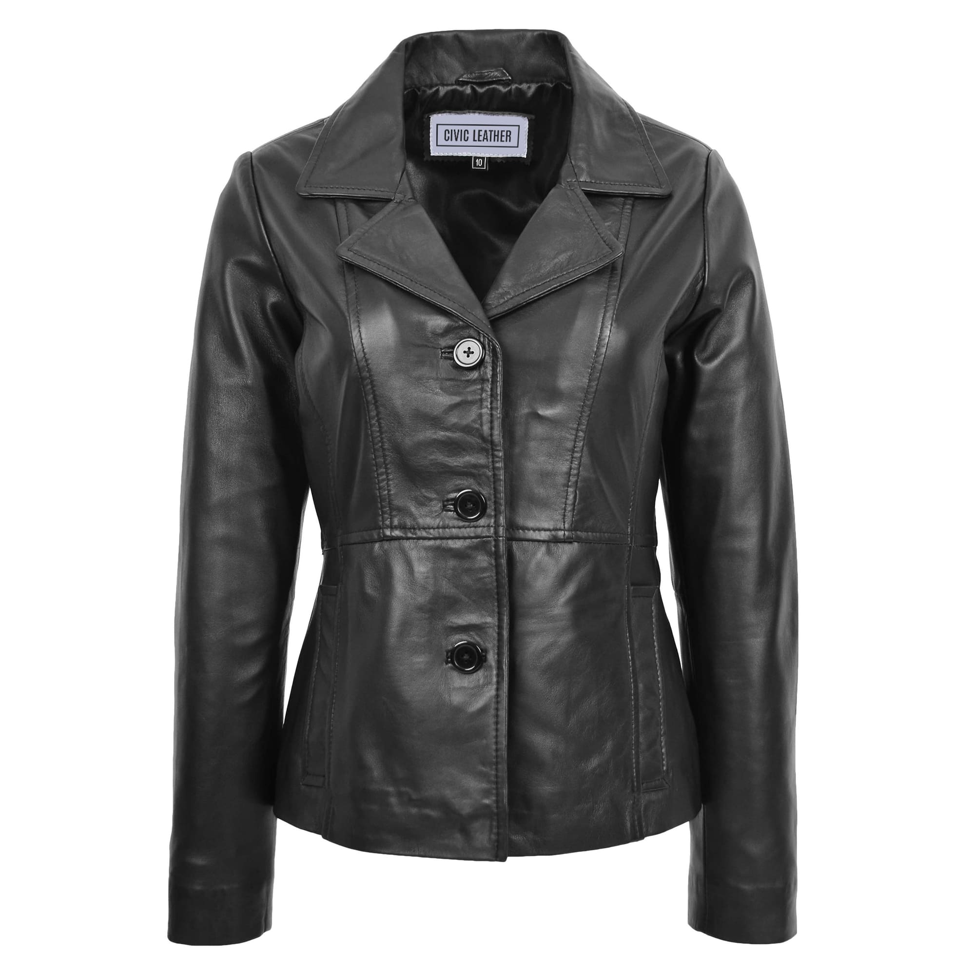 Womens Classic Three Button Leather Blazer Ruth Black