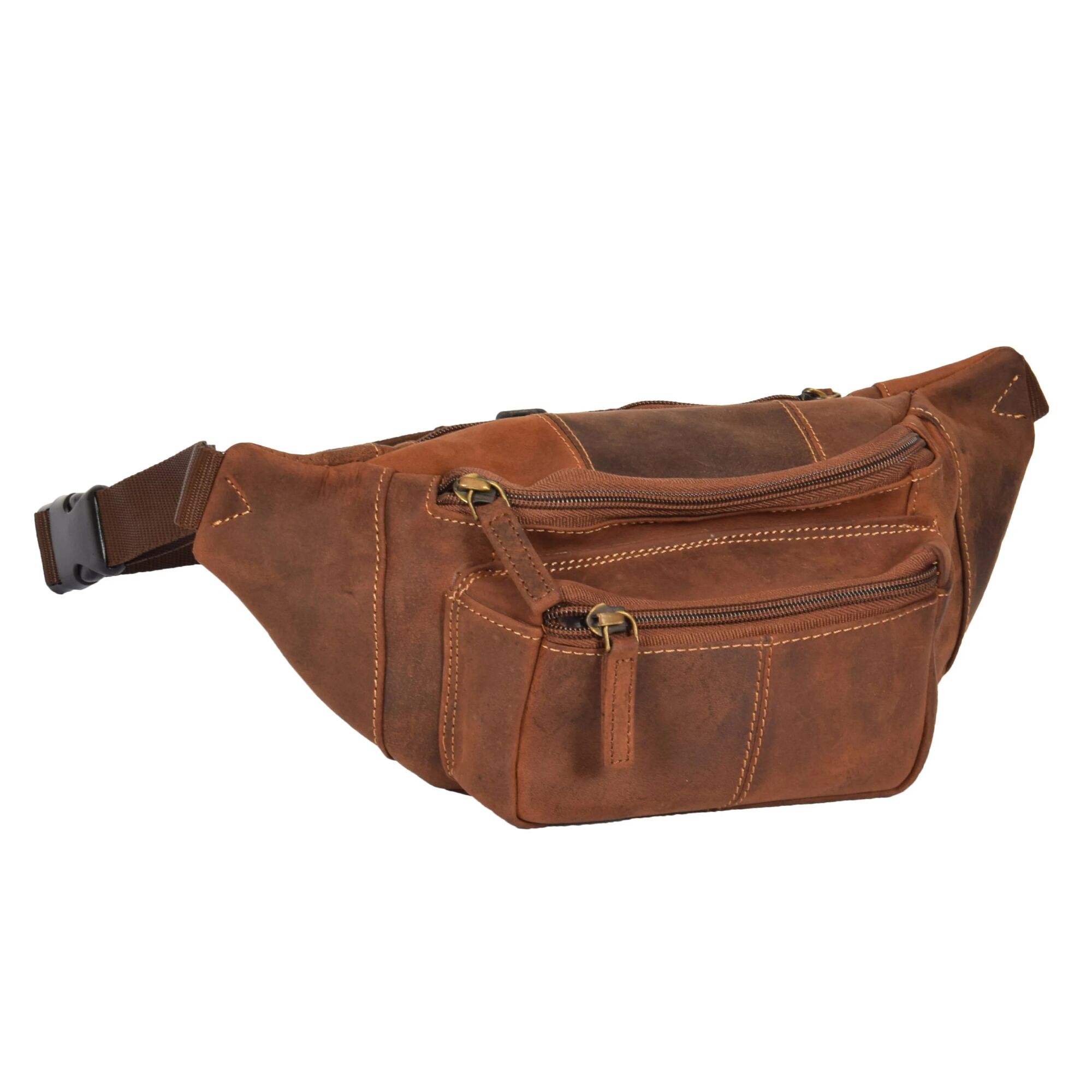 Real Mens Leather Belt Bag Leather Waist bag Oil Tan