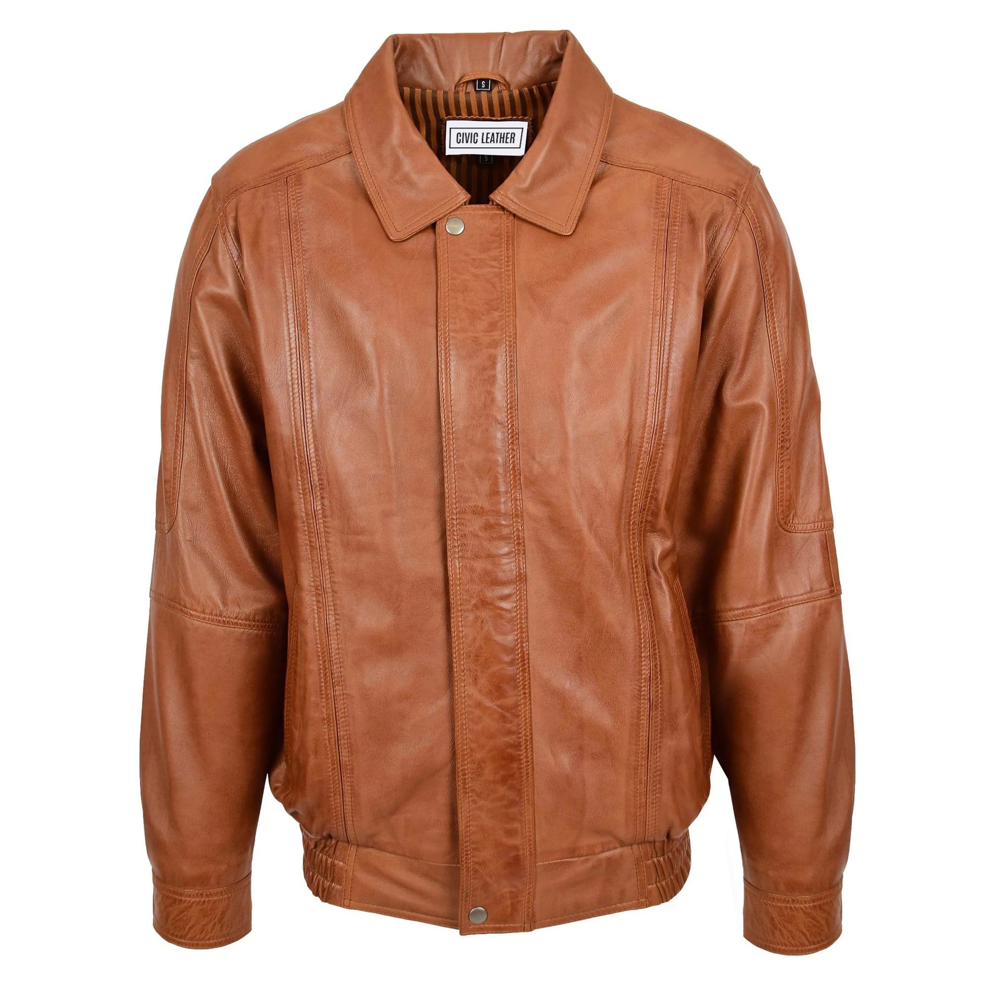 Classic Leather Bomber Jacket Jim Tan
